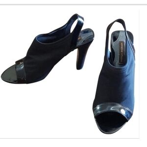 Adrienne‎ Vittadini Y2K Black Peep Toe Slingback Heels Block Heel Shoes Size 8